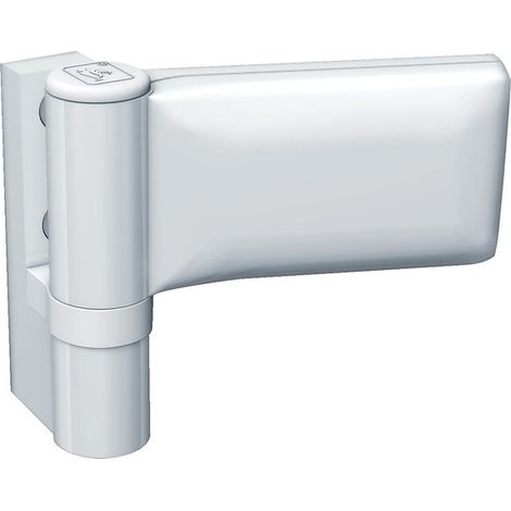 Paumelle pour porte PVC KT-EV – Aluminium laqué blanc RAL 9016 – Largeur 20 mm, recouvrement 18/23 mm – Réglage tri directionnel – Hahn (1/2)