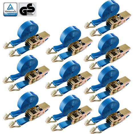 AREBOS 10 x Cinghie 2 pezzi con ganci e cricchetto 6 m, 800 kg, larghezza 25 mm