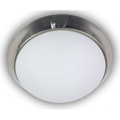 Deckenleuchte / Deckenschale, Opalglas matt, Dekorring Nickel matt, Ø 30cm