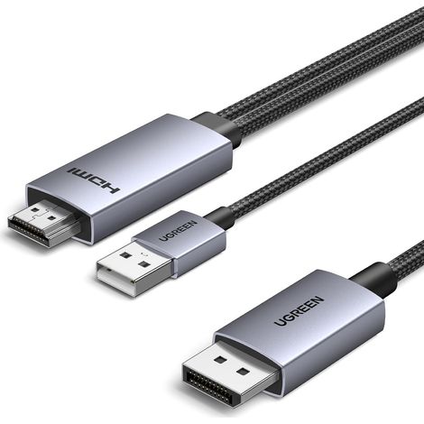 Câble HDMI vers DisplayPort 4K 60Hz Adaptateur HDMI DisplayPort 2M USB A Charge 21.6Gbps en Aluminium Compatible avec Xbox Series X S PS5 4 Steam Deck Switch Mac Lecteur Blu Ray Moniteur (1/5)