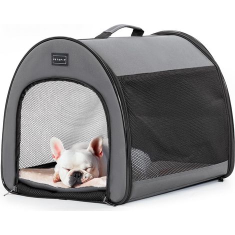 Faltbare Hundebox für kleine Hunde & Katzen, atmungsaktiv, mit Kissen, Grau S (1/5)
