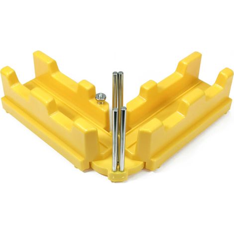 Équerre à onglet et boîte à onglets, produit 2 en 1 pour une pose précise des plinthes – Angles de 85 à 180 degrés (jaune)