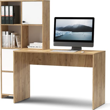 Mobile scrivania con libreria e sportelli mod. HALK cm 156x55x147 rovere bianco (1/5)