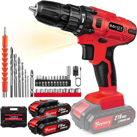 Tournevis sans fil 21V, avec 2 piles, 2 modes de vitesse, équipé de lumières LED, 29 accessoires et boîtes de rangement, adaptés au bricolage fait main.