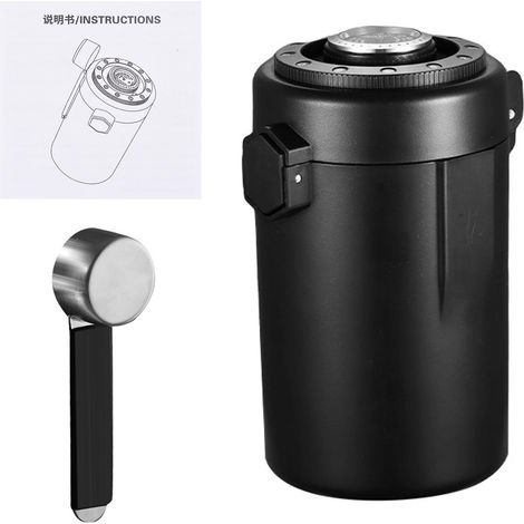 Bocal hermétique à café avec hygromètre disque date valve échappement unidirectionnelle double paroi 600ml/20.3oz acier inoxydable récipient alimentaire cuillère magnétique fermoir conservation grains (1/3)