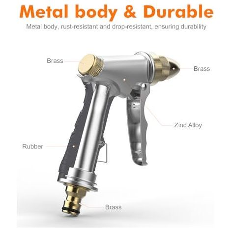 Pistolet d'arrosage avec buse en laiton, avec buse 4 modes d'arrosage, pour laver les voitures, les animaux domestiques, arroser le jardin (1/4)