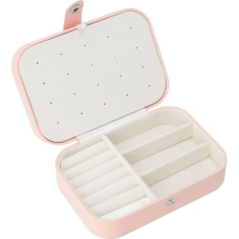 Elegante, tragbare Schmuckschatulle aus rosafarbenem Leder mit Schloss, ideal zur Aufbewahrung von Halsketten, Ringen und Ohrringen. Verstellbare Aufbewahrungsbox für Reiseschmuck. (1/5)