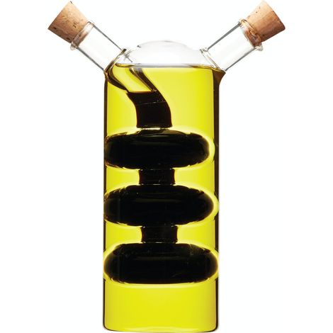 KitchenCraft World of Flavours Dispenser de olio e aceto de vetro, bottiglia 2 in 1 per olio e aceto, bottiglia in ampolla con tappo in sughero de sughero, design a cascata, 100 + 300 ml