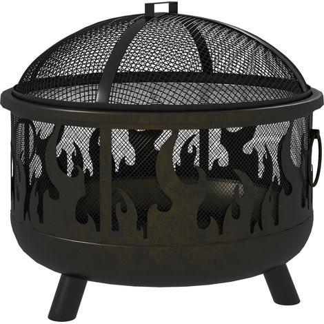 Brasero foyer extérieur pare-étincelles tisonnier Ø 61,5 x 52 cm noir