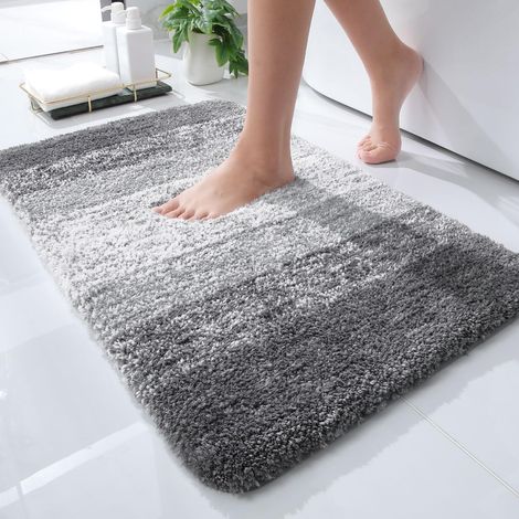 Tapis de bain 24x16, tapis de bain en microfibre ultra-doux et absorbant, dos en caoutchouc, lavable en machine, gris.
