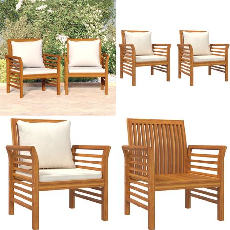 Chaises de canapé et coussins blanc crème lot de 2 Bois acacia - Chaise De Jardin - Meubles De Jardin - Fauteuil De Jardin - Mobilier De Jardin - Salon De Jardin - Home & Living (1/5)