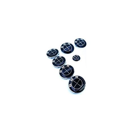 Lot d'emblèmes compatibles BMW, 7 pièces + 4 douilles à broches, noir intégral, capot/coffre 82 mm, enjoliveurs de jantes 68 mm, logo de volant 44 mm, BMW Série 1, 5, 6, 7, X1, X3, X5, X6, E60, F10