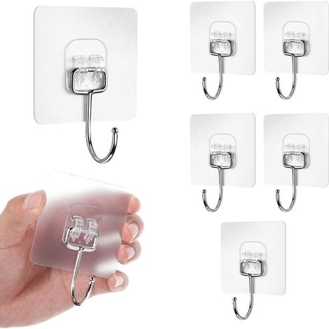 6 Pcs Grand Crochets Adhesifs Transparent Auto Adhesif 20 kg (max), Pour Accroche Salle de Bain,Cuisine,Plafond,Accrocher,Mural,Porte,Peignoirs,Porte Serviette (1/5)
