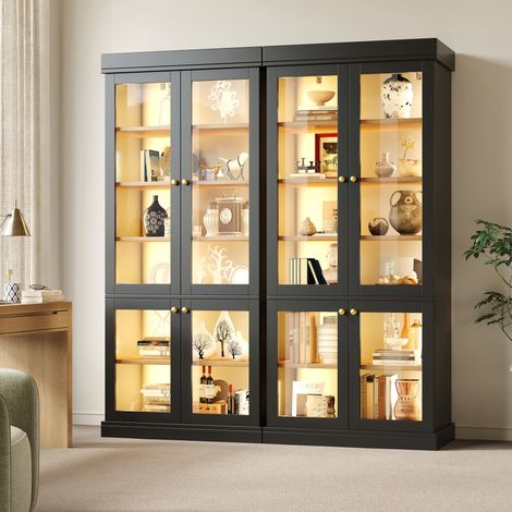 Vitrinenschrank mit integrierter LED-Beleuchtung, 160 x 40 x 180 cm, schwarz OKMYHOME (1/5)