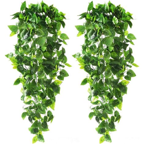 2er-Pack künstliche Hängepflanzen – 90 cm – künstliche Efeublätter für Wand, Haus, Schlafzimmer, Garten, Hochzeit – Außendekoration (ohne Körbe)