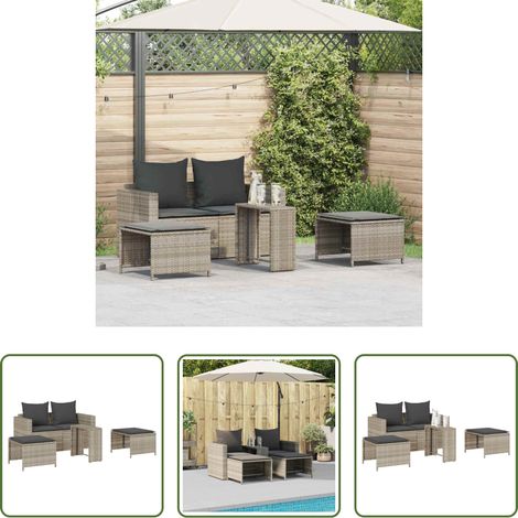 Canapé avec accoudoirs - Salon de jardin 5 pcs coussins empilable gris clair polyrotin (1/5)