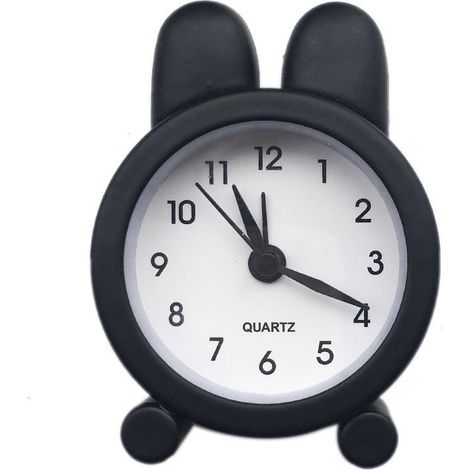 Réveil de chevet en forme d’oreilles de lapin, horloge décorative en métal pour chambre et dortoir (noir)
