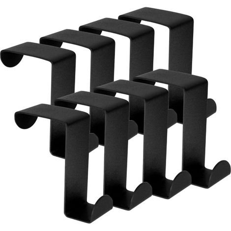 Türhaken, 8 x Z-förmiger Edelstahl-Türhaken, Haken für Türschrankkante, Kleiderhaken für Tür, Schublade, Schrank, Badezimmer, Küche - Schwarz (1/5)