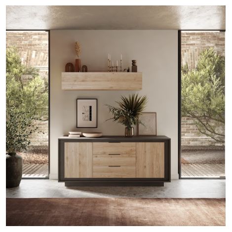 Buffet SKY 2 portes et 3 tiroirs – Finition Mercure / Anthracite