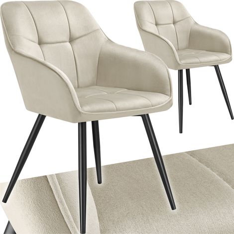 Lot 2 chaises rembourrées en velours matelassé et dossier crème (1/5)