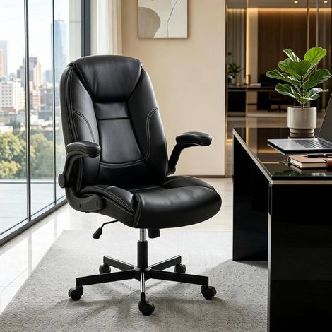 Ergonomischer Bürostuhl mit klappbaren Armlehnen, höhenverstellbar, neigbar, schwarz HAVRYA (1/5)