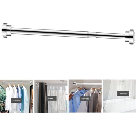 Barre de penderie réglable en acier inoxydable, sans perçage, rétractable, pour sécher le linge dans la salle de bain ou la chambre, 22 tubes de 40 à 55 cm. (1/5)