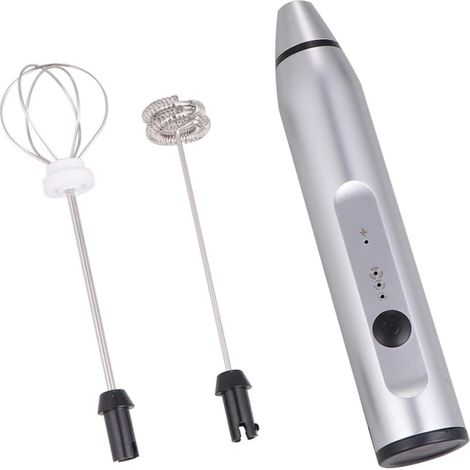 1 x Schiumatore per latte, Schiumatore per latte portatile, Piccolo frullatore per uova da bere, Frullatore con luce LED, Elettrodomestici da cucina, Frusta a mano, Mescolatore per uova, Argento (1/4)