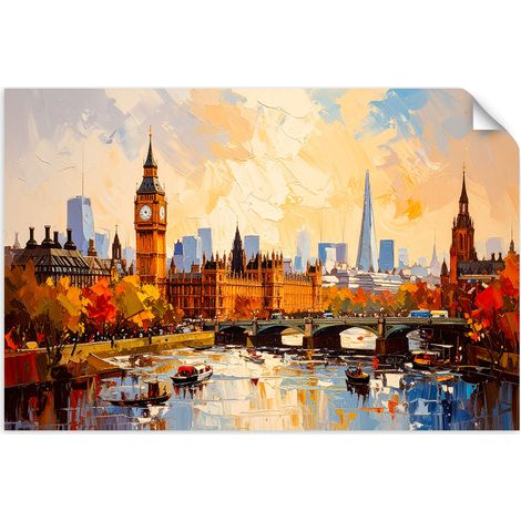 Selbstklebendes Poster – Wandsticker Panorama von London mit Big Ben 45x30 cm (1/3)