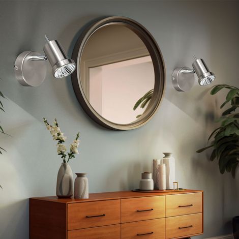 Spotleuchte Wandlampe Wandleuchte Spotlampe Wandstrahler, Spot beweglich, Nickel matt, LED 5W 400Lm warmweiß, HxBxL 8x10x12cm, 2er Set