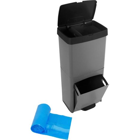Cubo de Basura para Reciclaje Triple 70L 3 Compartimentos con Pedal y Tapa Hermetica Vertical y Ergonómico Duradero