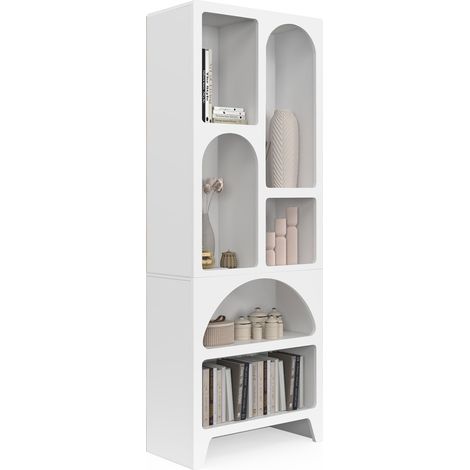Organisches Bücherregal ALESIA 6 Fächer aus weißem Holz