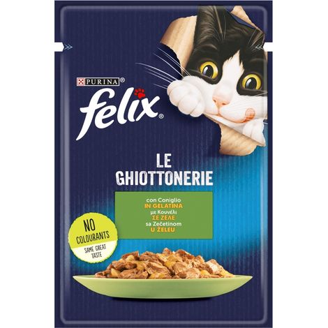 felix le ghiottonerie, alimento umido per gatto con coniglio in gelatina.