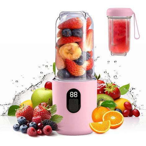 500ML Mini Mixeur Portable, Mixeur Blender avec écran numérique, Rechargeable Blender portable avec 16 Lames pour Smoothies et Milk-Shakes, Voyage, Salle de Sport (Rose) (1/5)