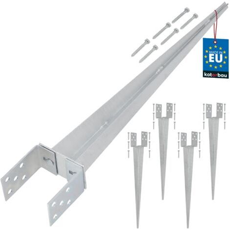 4 Pièces Support de Poteau Réglable - 0-120 mm - Acier Galvanisé - 70 cm - Argent - Support Poteau a Enfoncer - Ancrage Balancoire - Ancre a Enfoncer - pour Poteaux Bois-NANOTEH (1/5)