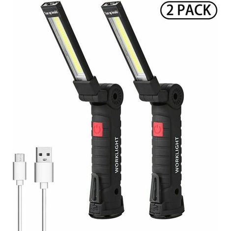 LED Arbeitsleuchte LED Taschenlampe LED Arbeitsleuchte Wiederaufladbar LED Werkstattlampe Inspektionslampe Taschenlampe Magnetfuß 5 Modi Für Garagenlampe, Camping, Notfall Klein, 2 Stück (1/4)