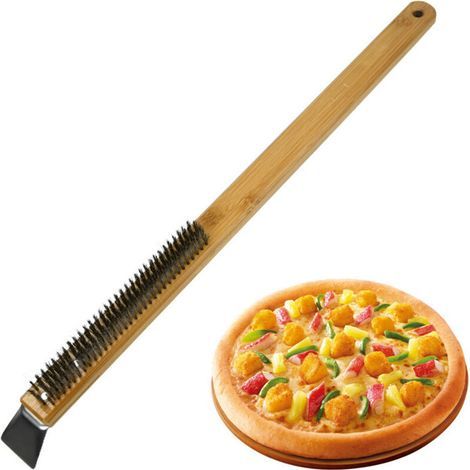 Brosse Metallique et racloir pour Four a Pizza : Brosse de Nettoyage pour Pierre a Pizza et Grille Barbecue (1/4)
