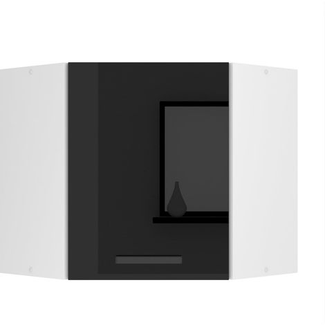 BELINI Meuble Haut Cuisine SGN60 I Meubles de Cuisine - Mural, Rangements, 1 Porte I Taille: 60 x 60 x 58 cm I Armoire Murale d'angle avec Poignée en Métal I Couleur: Noir très Brillant (1/5)
