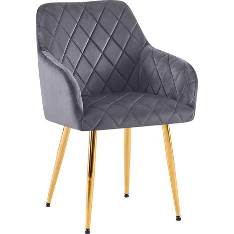 Chaise de salle à manger x1 en velours gris foncé avec coutures décoratives en losange chic et contemporain 100007830 (1/5)