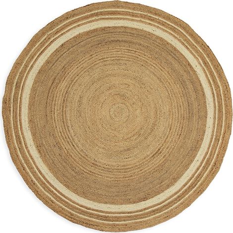 Tapis rond jute naturel et blanc style authentique salon cosy - Naturel jute et blanc écru (1/2)