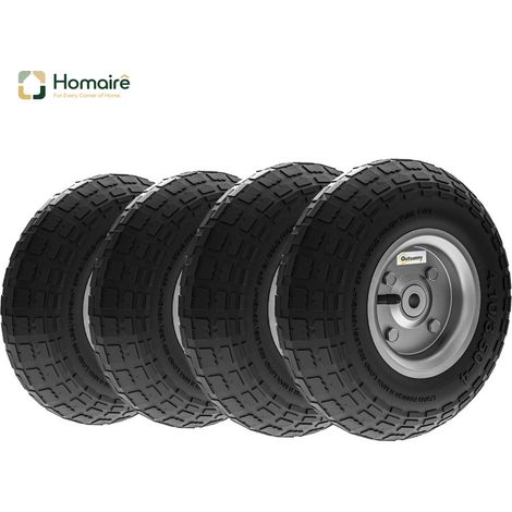 HOMAIRE Set de 4 roues de chariot remplacement 80 kg Ø 255 mm pneus en caoutchouc plein avec tube et roulements à billes noir