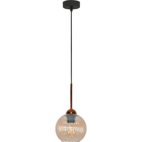 Lámpara de techo colgante negra con pantalla de cristal ámbar y vertical 15-045