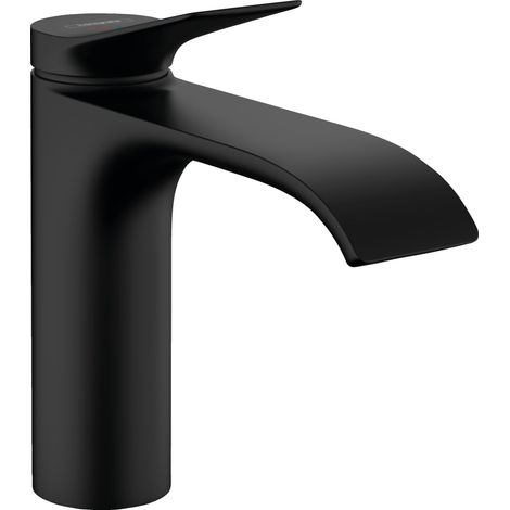 Mitigeur de lavabo sans tirette ni vidage, économie d'énergie, Robinet de salle de bain avec hauteur sous bec 110 mm, économie d'eau, Noir mat, 75024670 (1/5)