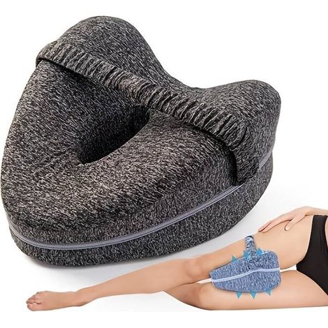 Oreiller orthopédique pour genoux avec sangle, oreiller de jambe en mousse à mémoire de forme avec housse amovible et lavable, pour les personnes dormant sur le côté, alignement des hanches et du dos, (1/5)