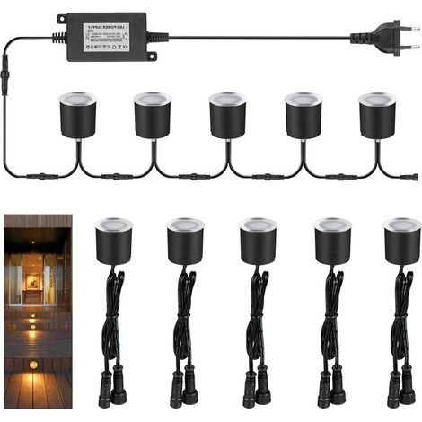 Lot de 10 spots LED encastrables pour extérieur, IP67, étanche, 0,6 W, Ø 32 mm, terrasse, cuisine, jardin (blanc chaud, 12 V) (1/5)