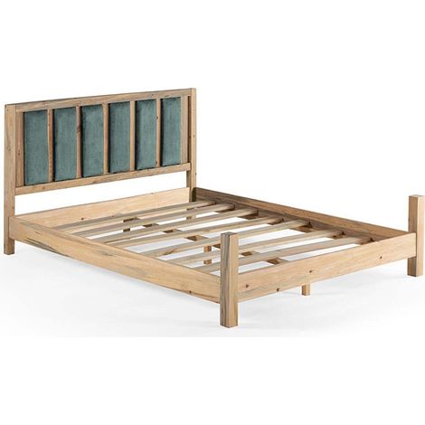 Lit en bois massif clair avec tête de lit tissu doux Mirenda - 7 tailles-Couleur Vert clair-90x190 (1/5)