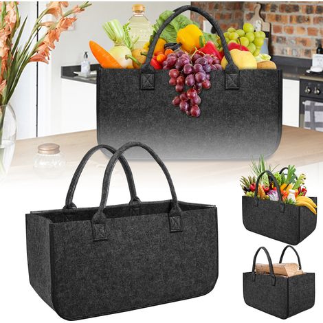 Froadp 4x Kaminholztasche Filztaschen Tragfähigkeit bis 30KG Vliesstoff Feuerholzkorb Faltbare Spielzeugtasche Kamintasche Widerstandsfähig Holzkörbe Dunkelgrau (1/5)