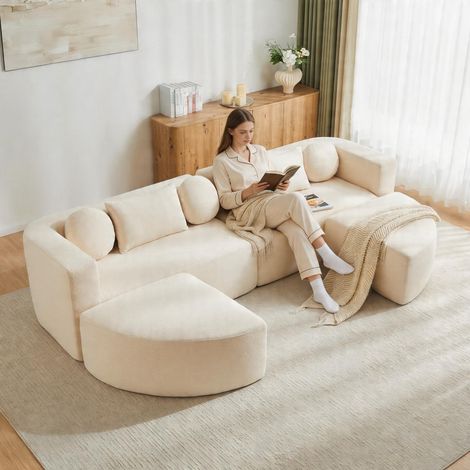 Canapé d'angle convertible 292 x 165x 68 cm,tissu chenille,Canapé lit modulable avec fonction sommeil,canapé 4 places,beige (1/5)