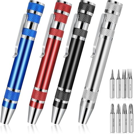 4-teiliges 8-in-1-Stiftschraubendreher-Set, Mini-Schraubendreher-Set, Taschenschraubendreher, magnetischer tragbarer Kreuzschlitzschraubendreher - Crezuo