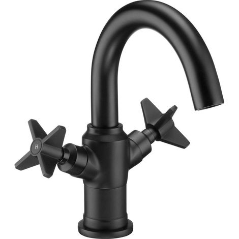 Miscelatore lavabo con bocca girevole in ottone due maniglie finitura nero opaco - Tevo