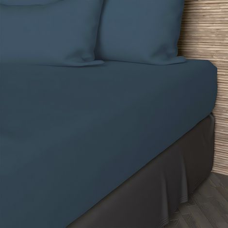 Soleil D Ocre – Drap housse coton 57 fils 160x200 cm – Bonnet 30 cm – Couleur bleu canard – Certifié OEKO-TEX® Standard 100 (1/5)